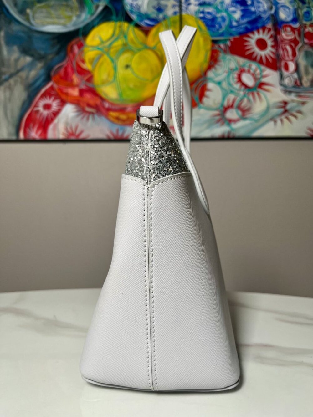 Kate Spade Flash Glitter Satchel Light Grey Silver Crossbody Satchel NWOT - Picture 6 of 16